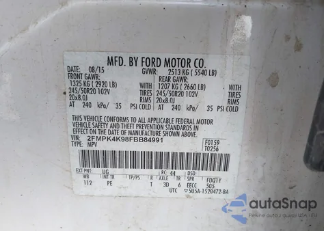 2015 Ford Edge Titanium из США, поврежденный, VIN 2FMPK4K98FBB84991